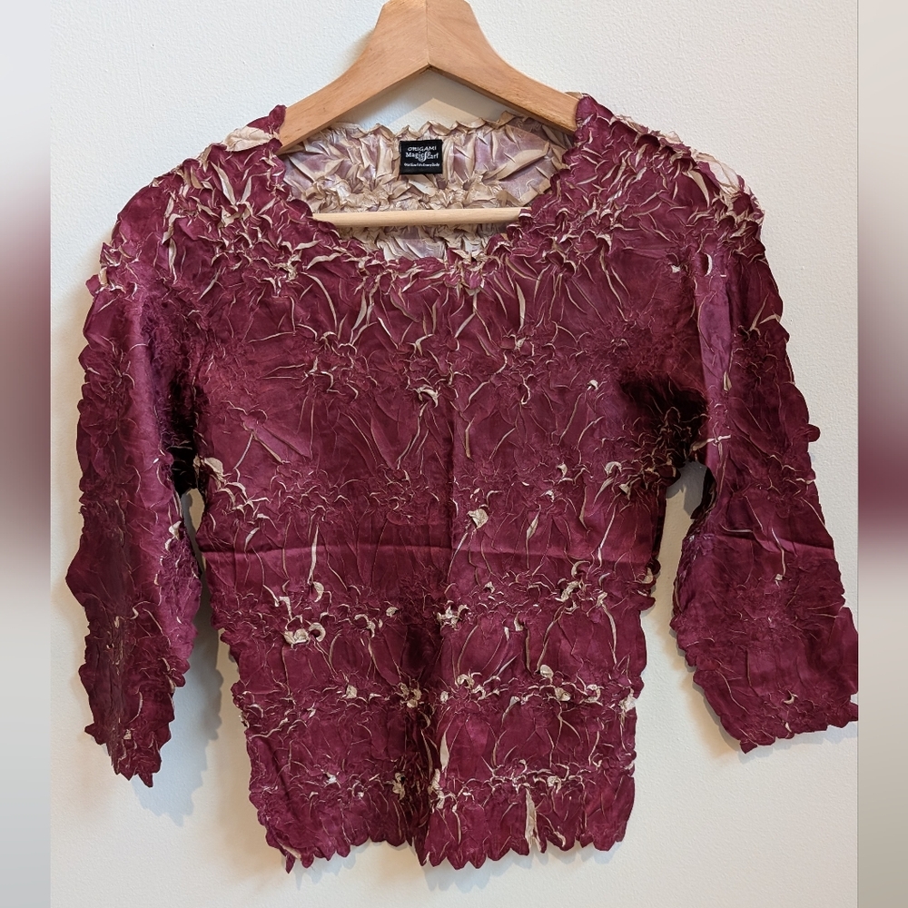 Origami Magic Art Textured Crinkle Top Burgundy One Size